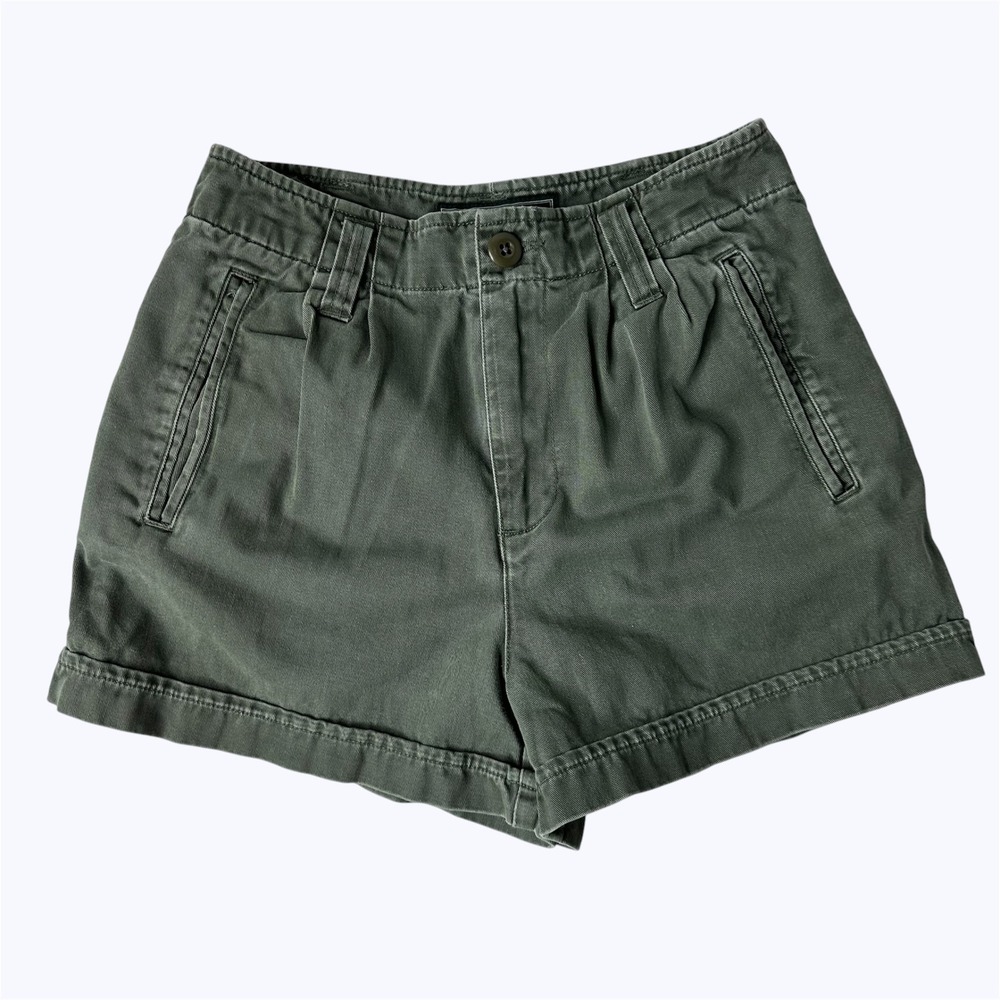 Vintage Y2K Abercrombie & Fitch Pleated Utility Shorts Green High Rise 90s‎ Sz 0
